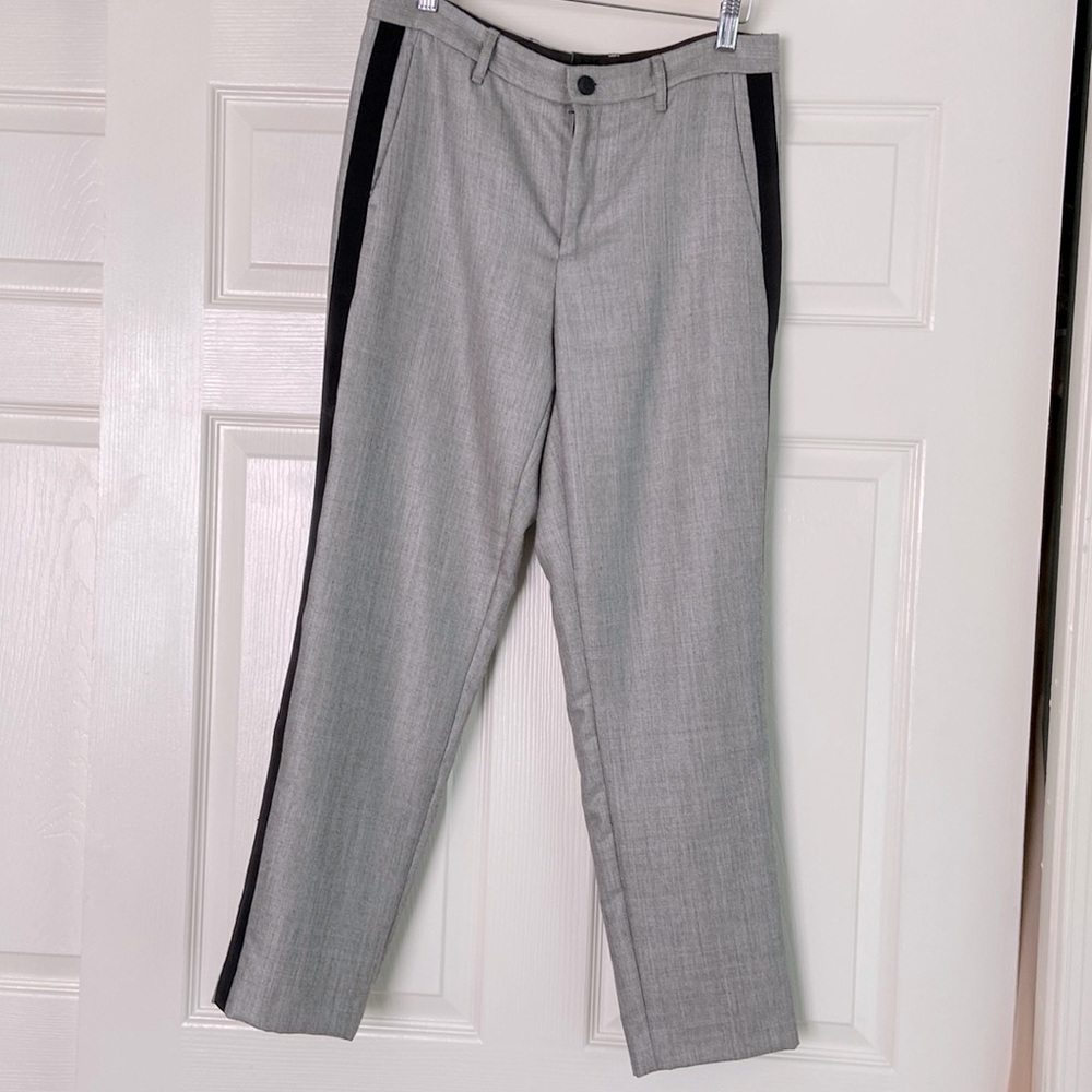 Rag and Bone gray with black tuxedo stripes. Front zipper, two pockets. Like new